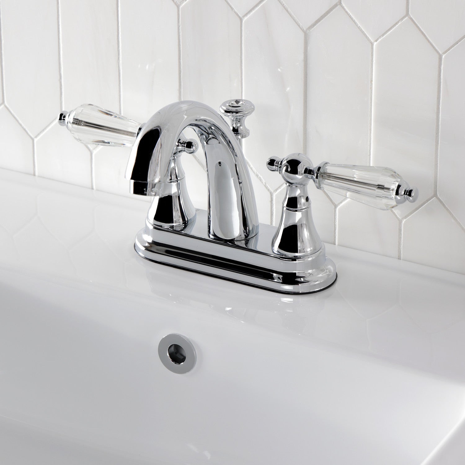 Kingston Heirloom KS7611WLL - Wilshire Double-Handle 3-Hole Deck Mount 4-Inch Centerset Bathroom Faucet with Brass Pop-Up, Polished Chrome — thumbnail 2